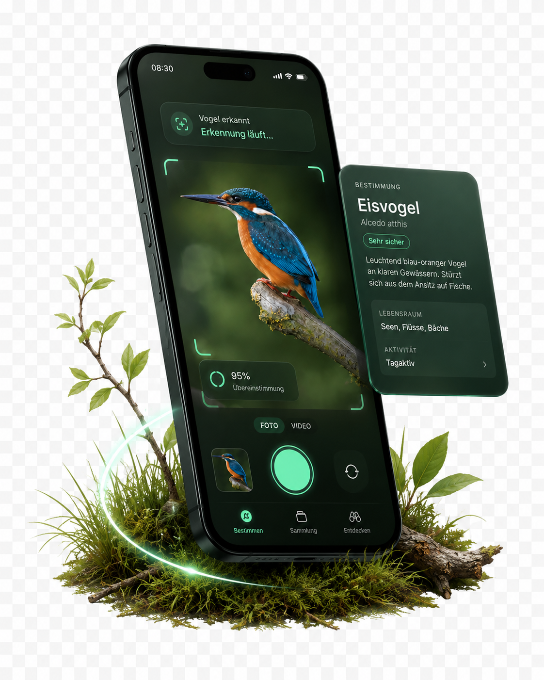 AnimalScout-App – Eisvogel erkannt mit 95% Konfidenz
