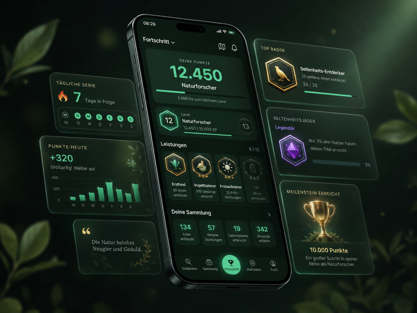 AnimalScout – Dashboard mit Punkten und Badges