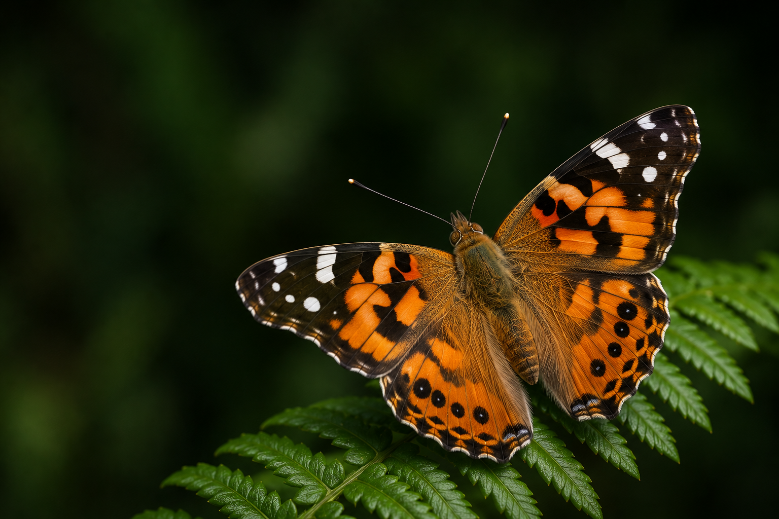Schmetterling auf einem Farnblatt